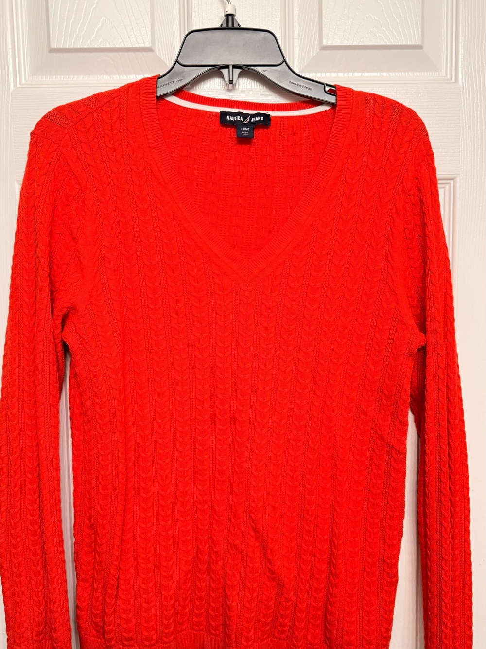 Nautica orange V-Neck Cable-Knit Sweater